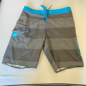 Men's Blue and Black RVCA Swim Trunks Size 32